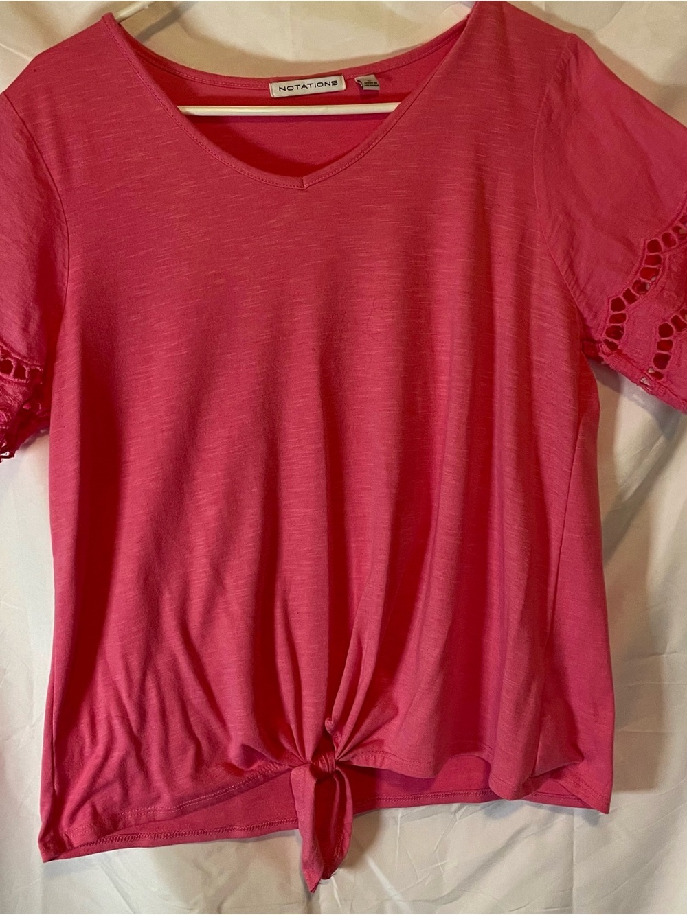 Notations Hot Pink Tie-Front Short Sleeve Top